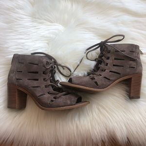 Vince Camuto Brownish Gray Lasercut Booties
